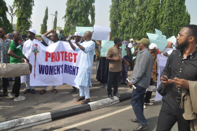 "Akpabio Must Go" - Protest Rocks National Assembly In Support Of Natasha Akpoti [Photos]