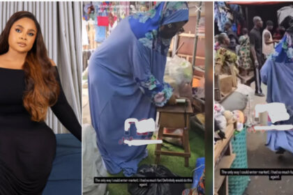 Actress Bimbo Ademoye Disguises Herself To Buy Things In Lagos Market [Video]