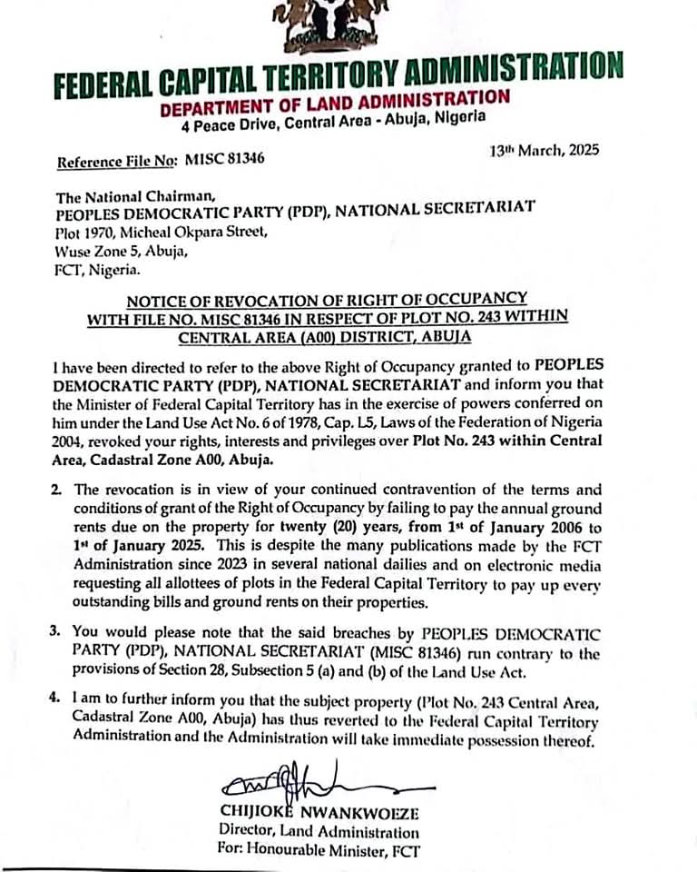 Nyesom Wike Revokes PDP National Secretariat Land Allocation In Abuja