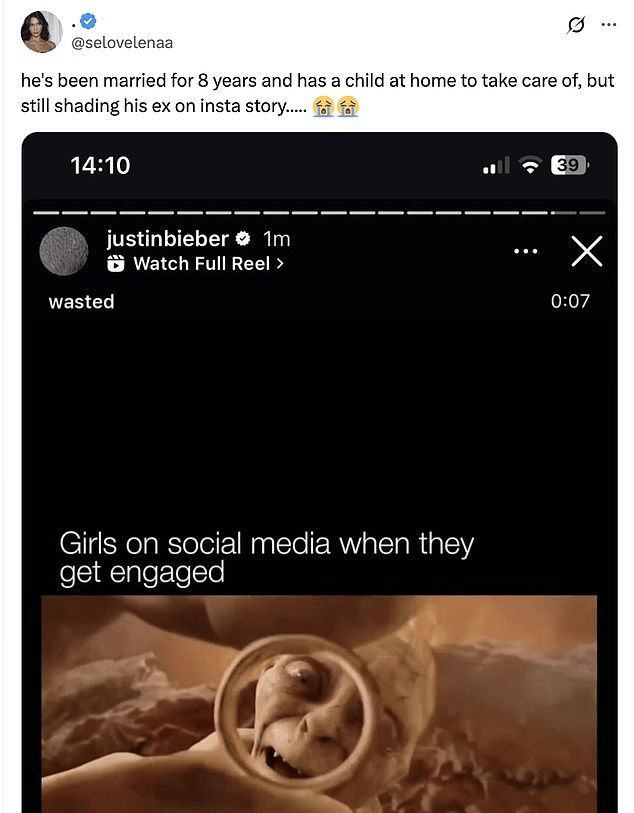 Fans Reacts As Justin Bieber Shades Selena Gomez Over Her Engagement To Benny Blanco