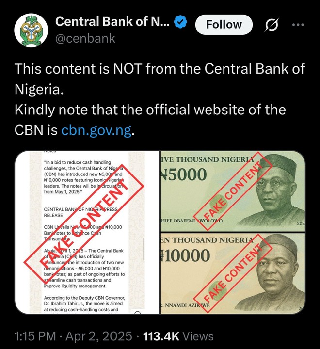 CBN Dismisses Claims Of N5,000 And N10,000 Banknotes Introduction 6 CBN Dismisses Claims Of N5,000 And N10,000 Banknotes Introduction