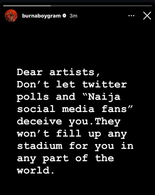 "Social Media Fans Won’t Fill Any Stadium For You" - Burna Boy Tells Fellow Artists