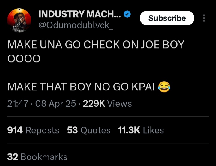 Odumodublvck Reacts As Joeboy Loses N3m Bet After Arsenal Defeated Real Madrid