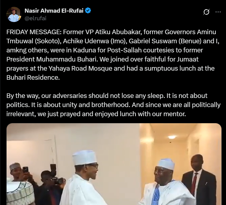 "Don't Lose Sleep, It Was Just Lunch With Buhari Not Politics" - El-Rufai Tell Rivals