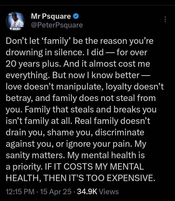 "Family Doesn’t Steal From You" - Peter Okoye Speaks After Testifying Against Jude 2 "Family Doesn’t Steal From You" - Peter Okoye Speaks After Testifying Against Jude