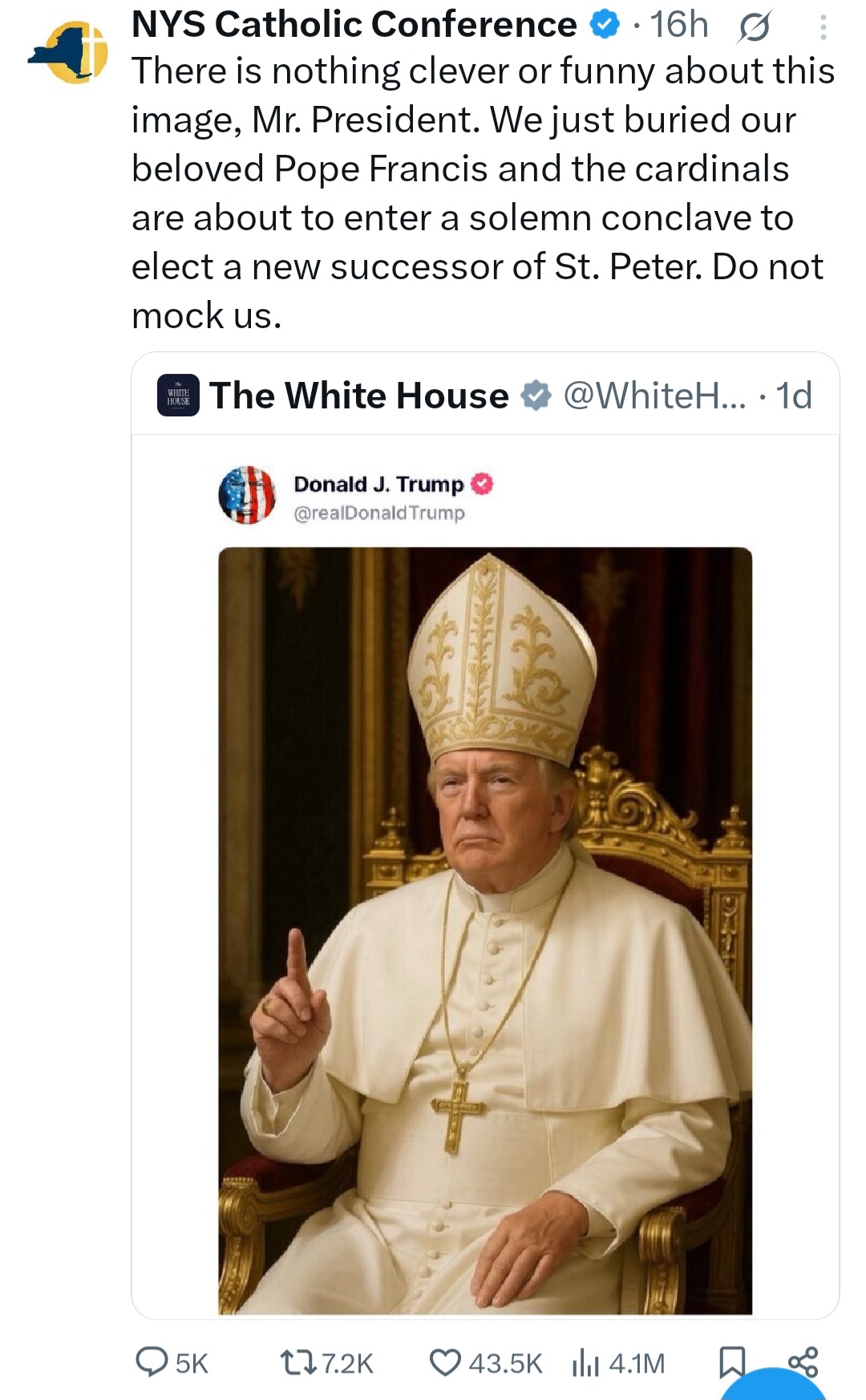 Catholic Conference Of New York Reacts To AI Image Of Trump Dressed As Pope