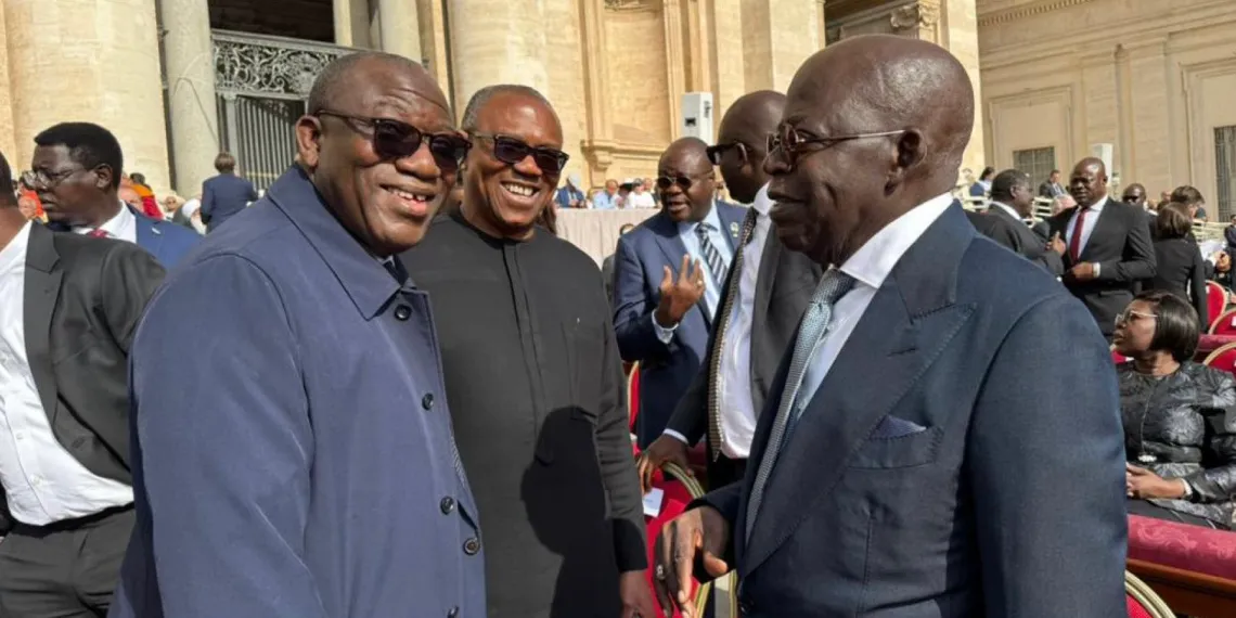 Tinubu Meets Peter Obi And Fayemi At Pope Leo’s Inauguration Ceremony [Photos]