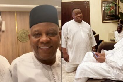 "Na My Papa Be This" - Cubana Chief Priest Says As He Kneels Before VP Shettima [Video]