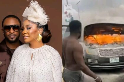 Darey Art Alade And Wife Escapes Unharmed As Their Car Catches Fire In Lagos [Video]