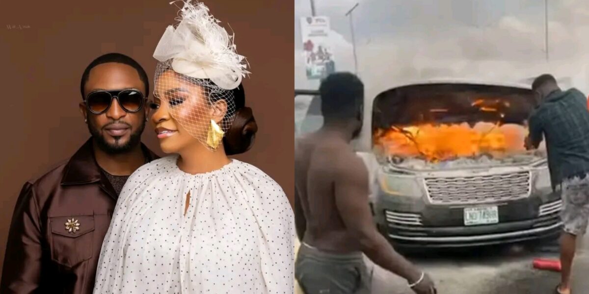Darey Art Alade And Wife Escapes Unharmed As Their Car Catches Fire In Lagos [Video]