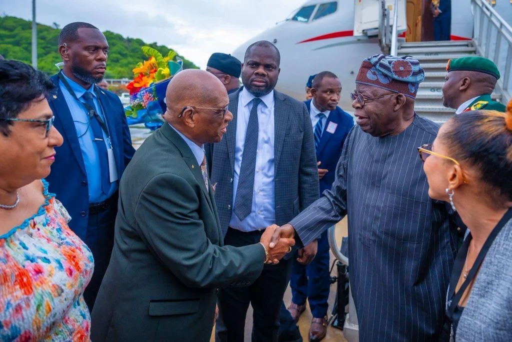 President Tinubu Arrives In Saint Lucia For State Visit [Photos]