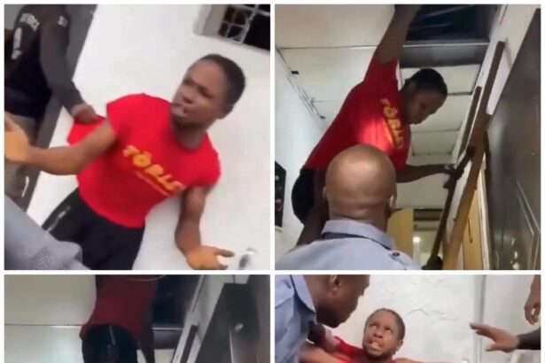 Suspected Thief Caught Hiding In Lagos Bank Ceiling After Staff Closed For The Day [Video]