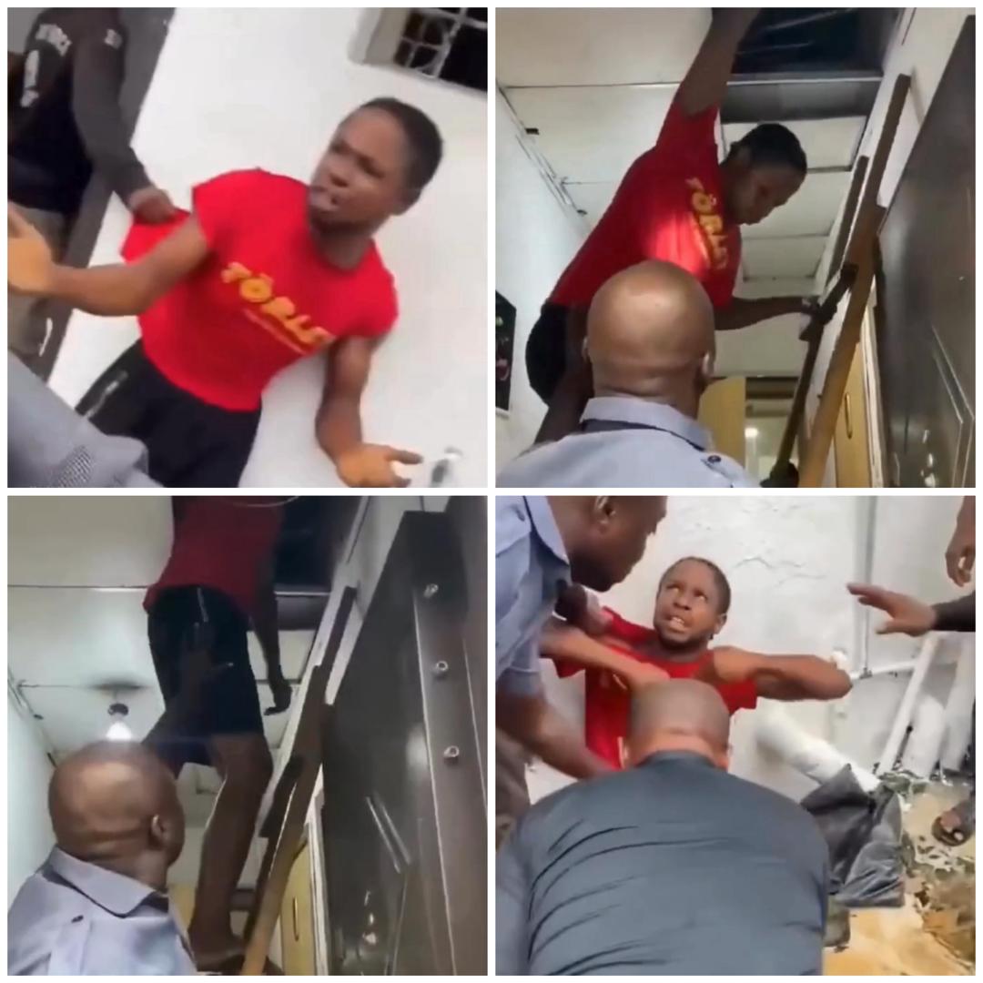 Suspected Thief Caught Hiding In Lagos Bank Ceiling After Staff Closed For The Day [Video]