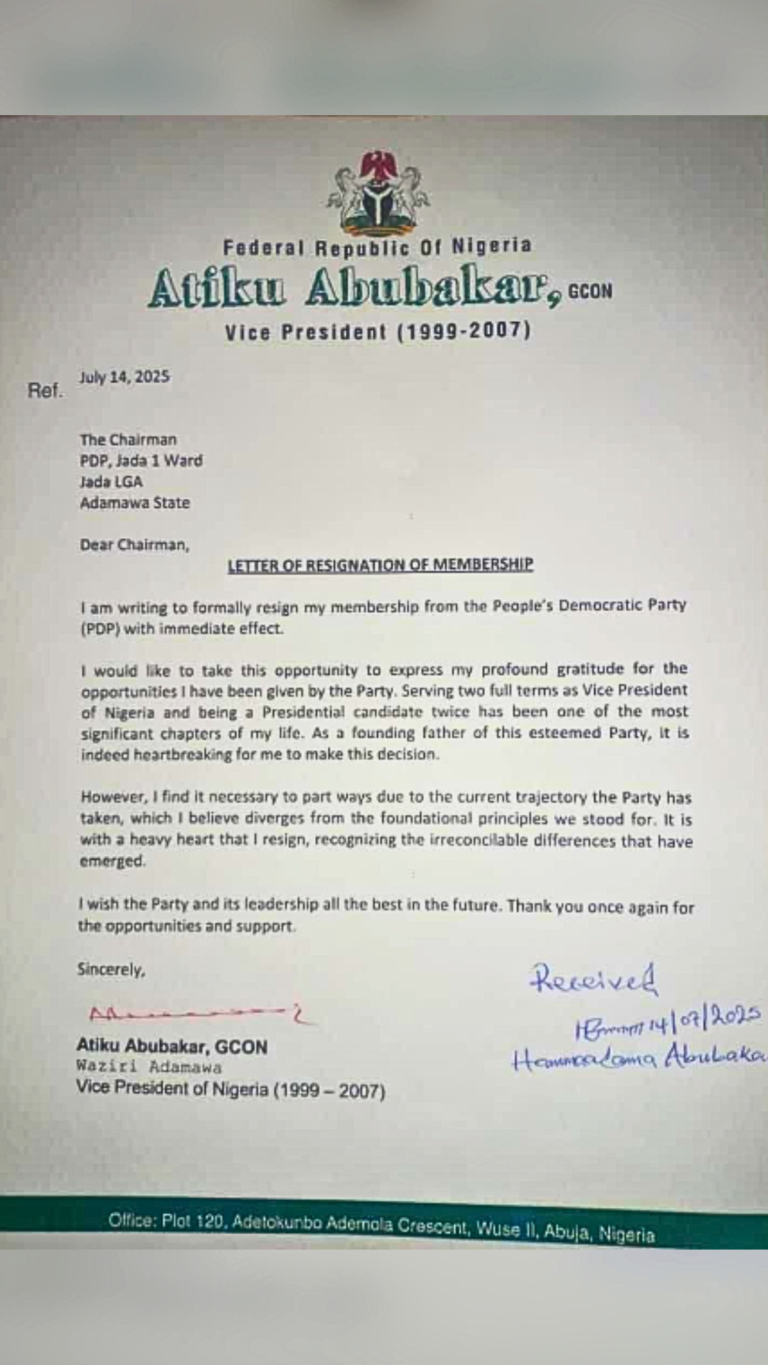 Atiku Abubakar Resigns From PDP Over 'Irreconcilable Differences' 6 Atiku Abubakar Resigns From PDP Over 'Irreconcilable Differences'