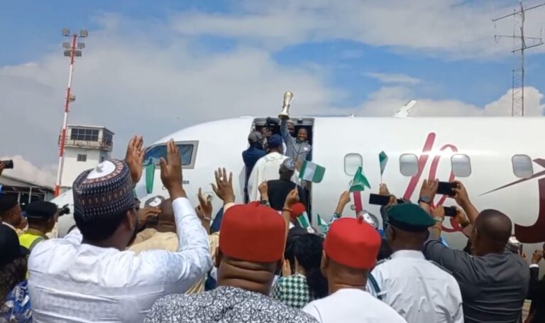 Super Falcons Arrive In Nigeria, Set To Parade 10th WAFCON Trophy In Abuja