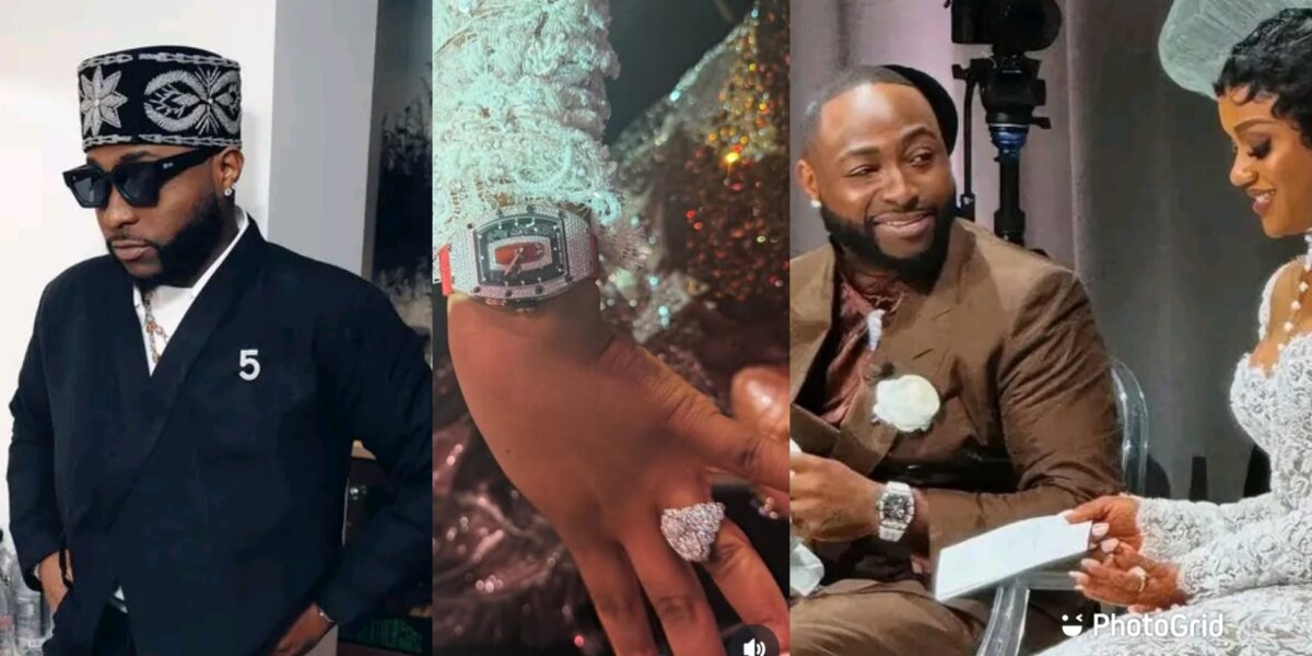 Davido Surprises Chioma With Expensive Watch, Honours Late Son Ifeanyi At Their White Wedding [Video]