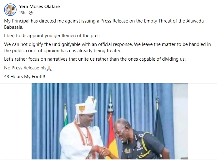 Ooni’s Aide Dismisses Alaafin’s 48-Hour Ultimatum, Says No Response Needed