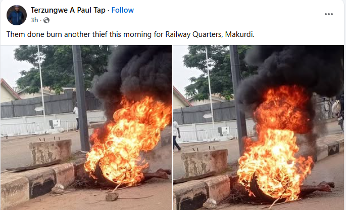 Suspected Motorcycle Thief Lynched and Burned in Makurdi