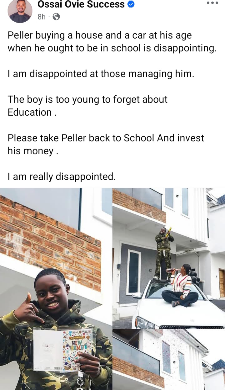 Ossai Ovie Slams Peller For Buying New House And Car Instead Of Going Back To School 6 Ossai Ovie Slams Peller For Buying New House And Car Instead Of Going Back To School