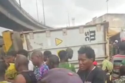 Police Officer, One Other Killed As Container-Laden Truck Crushes Tricycle In Lagos