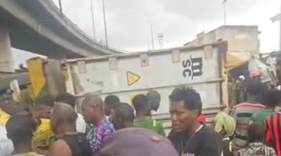 Police Officer, One Other Killed As Container-Laden Truck Crushes Tricycle In Lagos