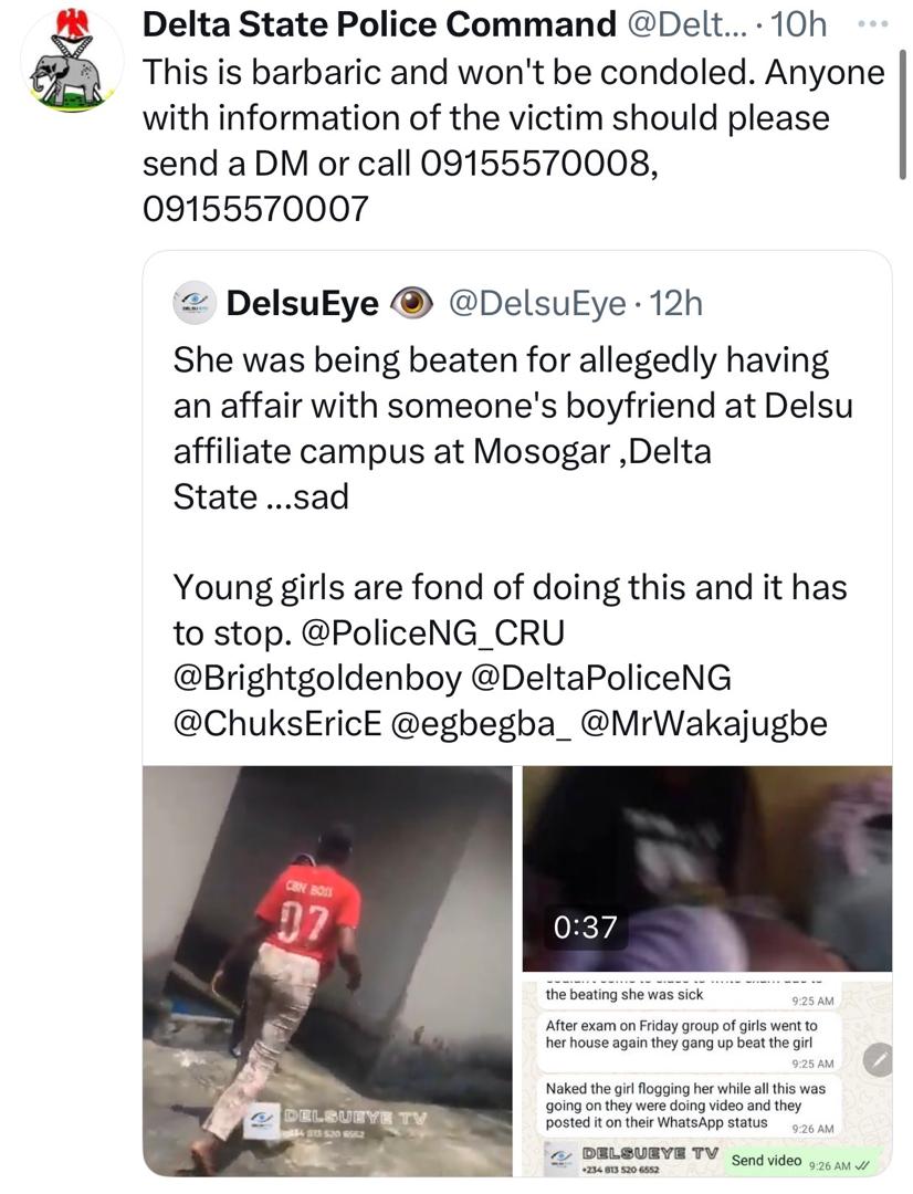 Police Reacts To Video Of Lady Being Beaten For Sleeping With Friend’s Boyfriend In Delta 2 Police Reacts To Video Of Lady Being Beaten For Sleeping With Friend’s Boyfriend In Delta