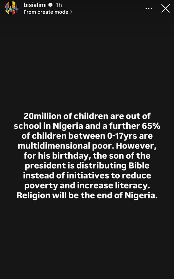 Bisi Alimi Slams Seyi Tinubu For Sharing One Million Bibles To Nigerians On His Birthday