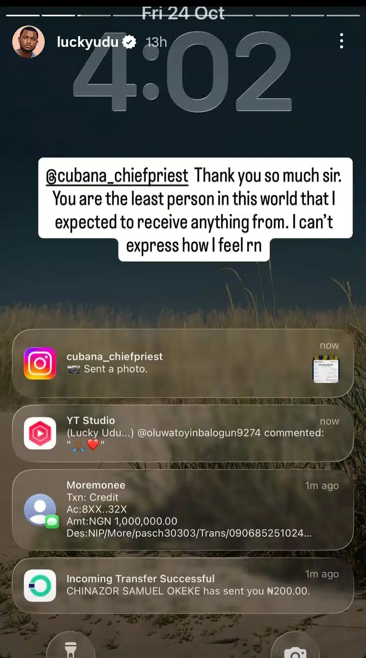 Cubana Chief Priest Reacts As Lucky Udu Laments Financial Woes After Burna Boy’s $30K Gift 5 Cubana Chief Priest Reacts As Lucky Udu Laments Financial Woes After Burna Boy’s $30K Gift