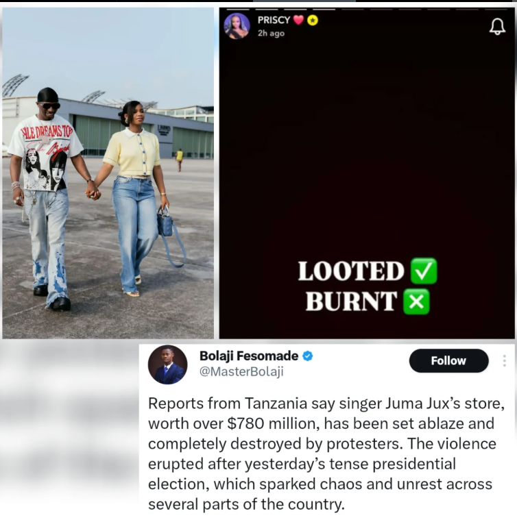 Juma Jux’s Store Was Looted, Not Burnt By Protesters In Tanzania - Priscilla Ojo 2 Priscilla Ojo Addresses Claims That Juma Jux’s Fashion Store Was Burnt By Protesters In Tanzania