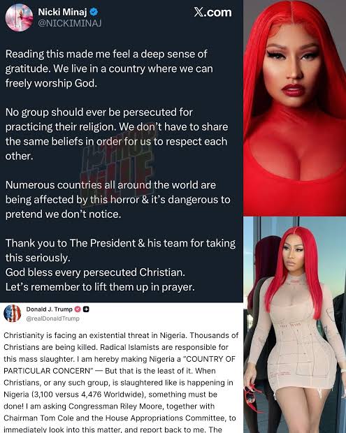 Nicki Minaj Hails Trump For Designating Nigeria ‘Country Of Particular Concern’ 2 Nicki Minaj Hails Trump For Designating Nigeria ‘Country Of Particular Concern’