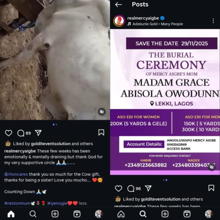 “Asoebi For Women N200k, Men N150k” – Mercy Aigbe Announces Burial Plans For Late Mother
