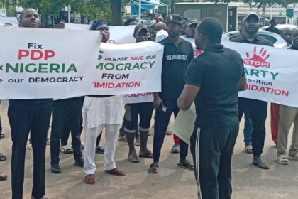 PDP Members Stage Peaceful Protest At US Embassy In Abuja