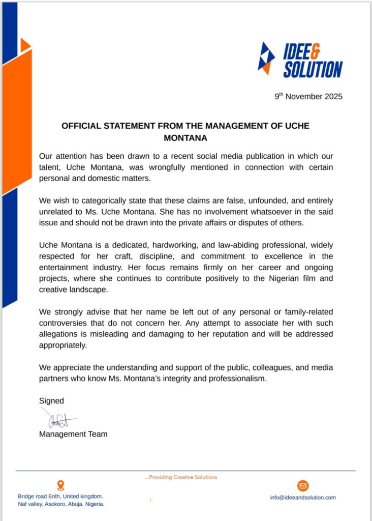 Uche Montana’s Management Denies Social Media Allegations, Issues Official Statement 2