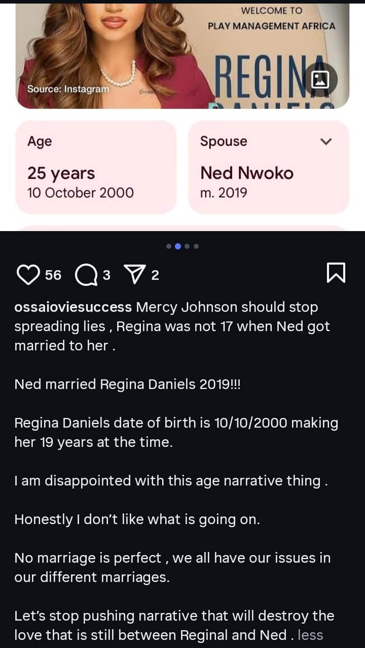 "Mercy Johnson Should Stop Spreading Lies, Regina Daniels Didn’t Marry Ned Nwoko At 17" - Governor’s Aide, Ossai 4 "Mercy Johnson Should Stop Spreading Lies, Regina Daniels Didn’t Marry Ned Nwoko At 17" - Governor’s Aide, Ossai