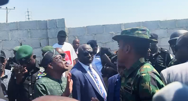 Drama As FCT Minister, Nyesom Wike Clashes With Soldiers While Accessing Land In Abuja [Video]