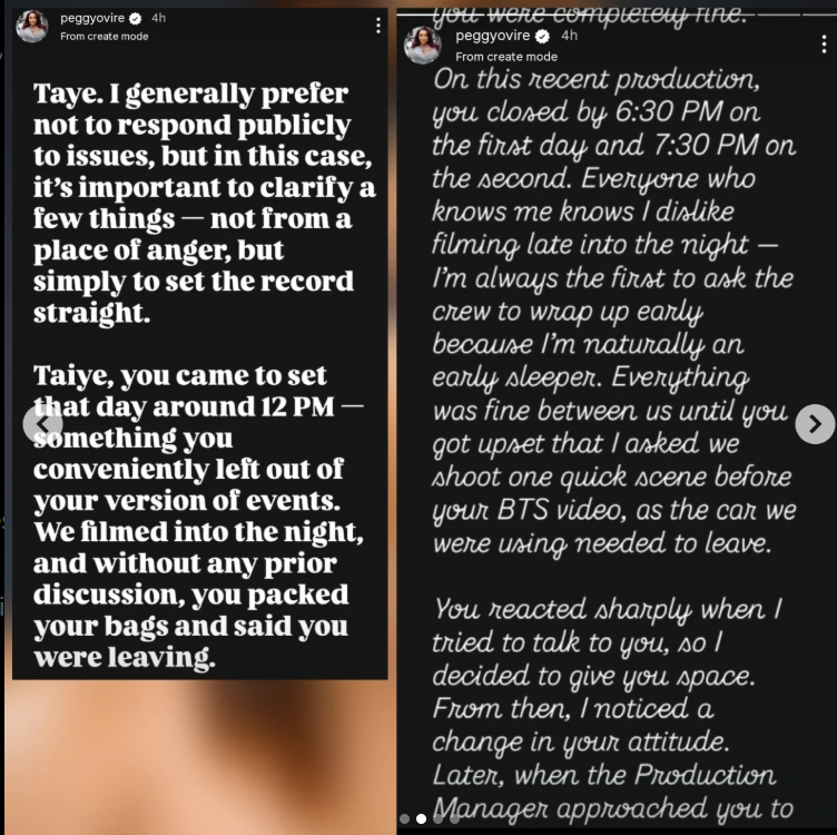 Peggy Ovire Breaks Silence After Taye Arimoro Accused Her Of Assaulting Him 