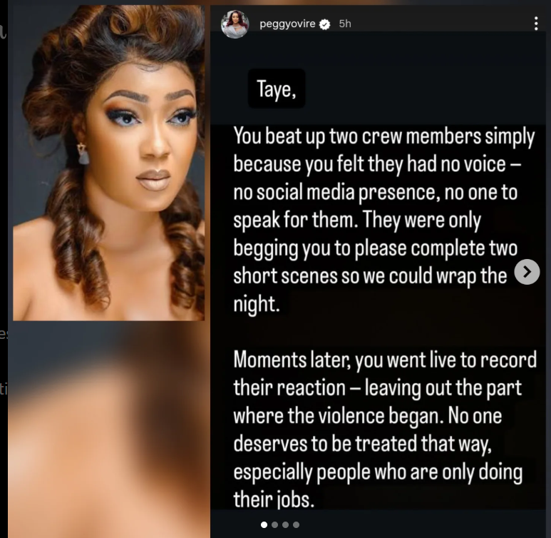 Peggy Ovire Breaks Silence After Taye Arimoro Accused Her Of Assaulting Him 