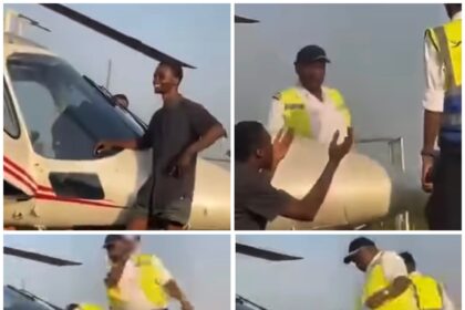 Airport Officer Assaults Young Man For Posing Beside Helicopter That Flew Asake [Video] 4