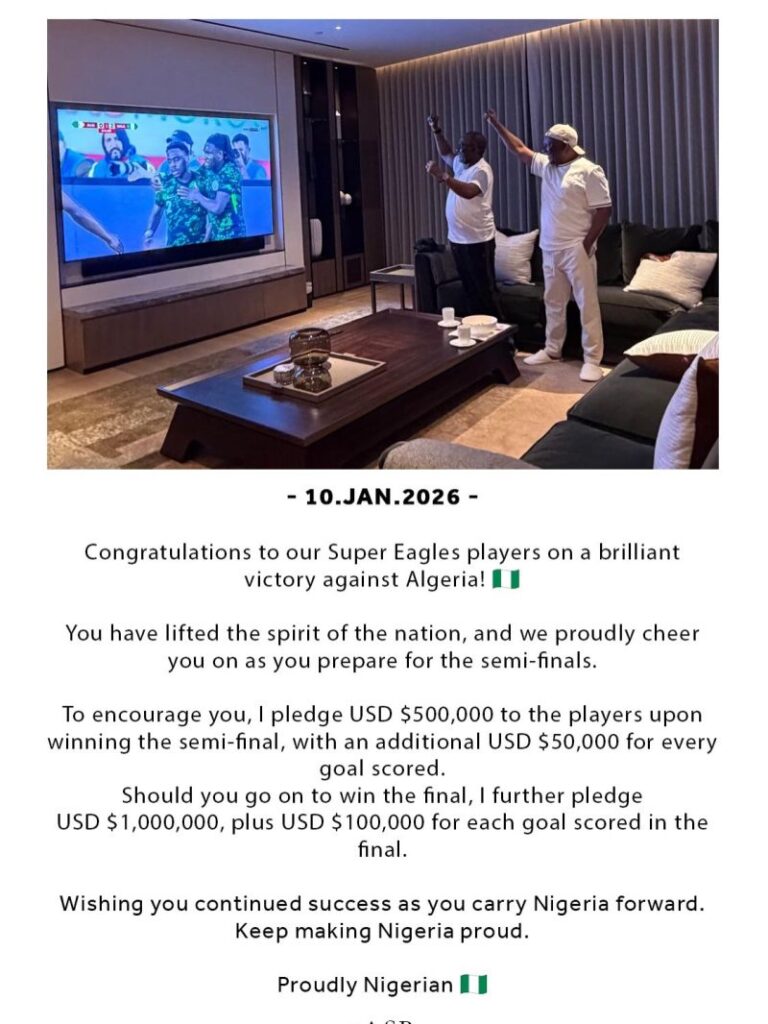 BUA Chairman Rabiu Pledges $500,000 Semi-Final Bonus, $1Million Final Reward To Nigeria’s Super Eagles 1