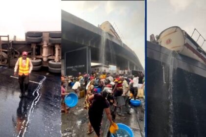 Residents Scoop Fuel As Tanker Overturns On Lagos Bridge [Video]