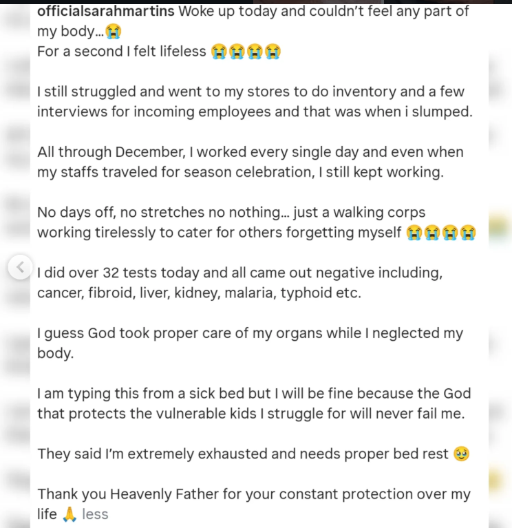 Actress Sarah Martins Hospitalized After Slumping At Her Shop