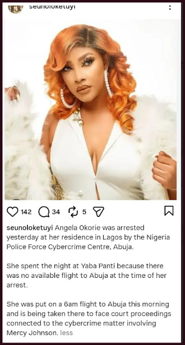 Angela Okorie Reportedly Arrested Following Petition By Mercy Johnson 2 Angela Okorie Reportedly Arrested Following Petition By Mercy Johnson