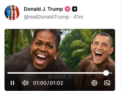 Trump Shares Video Portraying Barack And Michelle Obama As Monkeys
