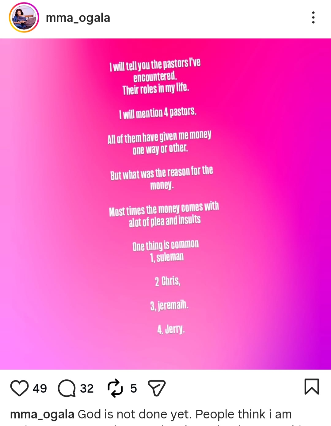 Doris Ogala Calls Out Four Pastors Who Gave Her Money, Says "They're Not Good People"