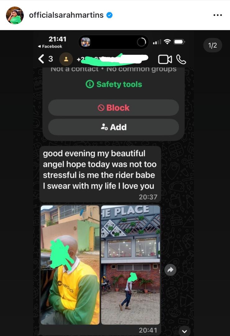 Actress Sarah Martins Slams Dispatch Rider For Professing Love To Her After Delivery 2 Actress Sarah Martins Slams Dispatch Rider For Professing Love To Her After Delivery