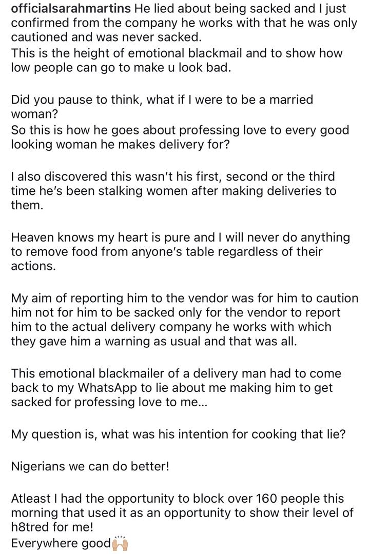 Actress Sarah Martins Slams Dispatch Rider For Professing Love To Her After Delivery 7 Actress Sarah Martins Slams Dispatch Rider For Professing Love To Her After Delivery