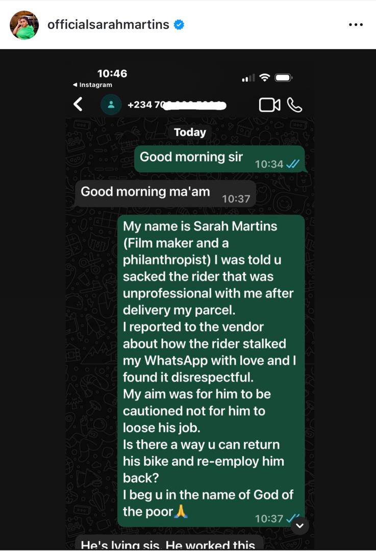 Actress Sarah Martins Slams Dispatch Rider For Professing Love To Her After Delivery 4 Actress Sarah Martins Slams Dispatch Rider For Professing Love To Her After Delivery