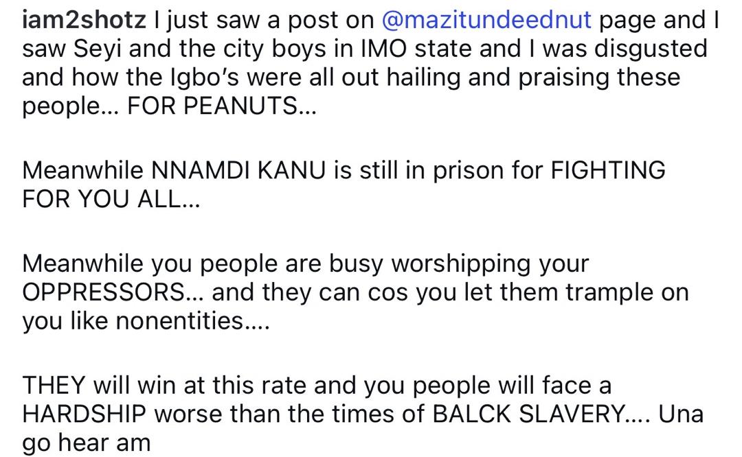"You're All Fools" - Rapper 2shotz, Slams Igbos supporting Tinubu's Government