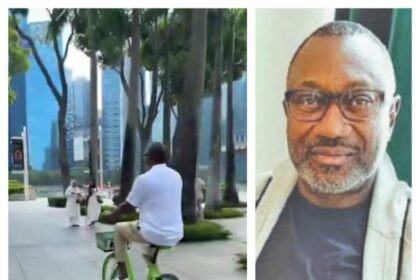 "Happiness Is Free” - Femi Otedola Says As He Rides Bike In Singapore [Video]