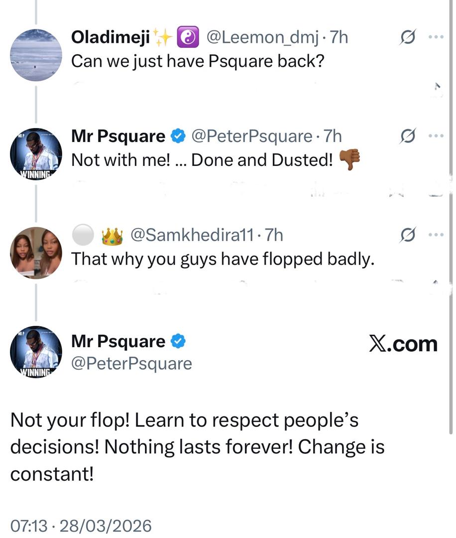 Peter Okoye Dismisses Possibility Of PSquare Ever Reuniting